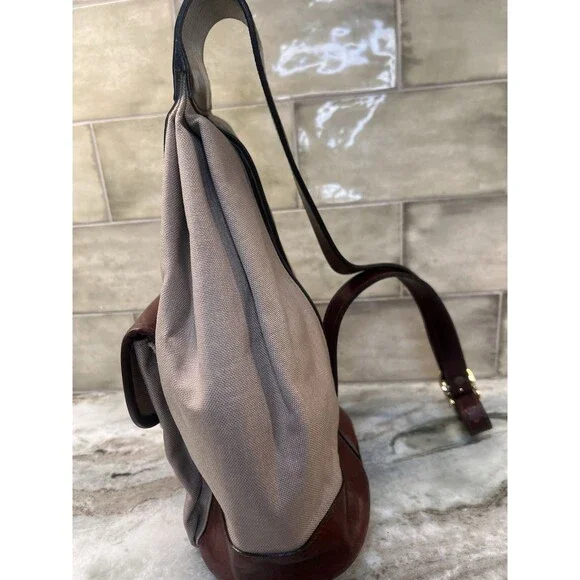 OROTON BEIGE CANVAS With LEATHER TRIM & STRAP SLING BACKPACK  display picture 1